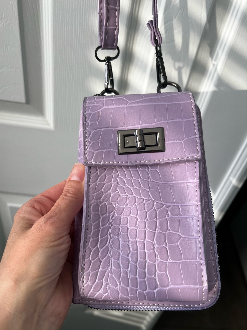 Lilac Croc-Embossed Crossbody Phone Bag - Unbranded